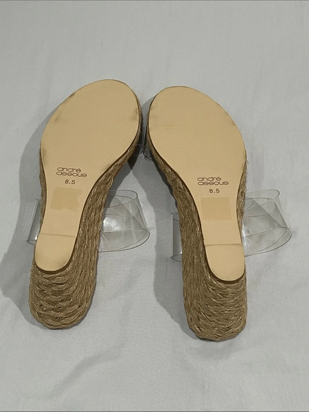 Andre Assous Clear Strap Tan Espadrille Wedge Sandals